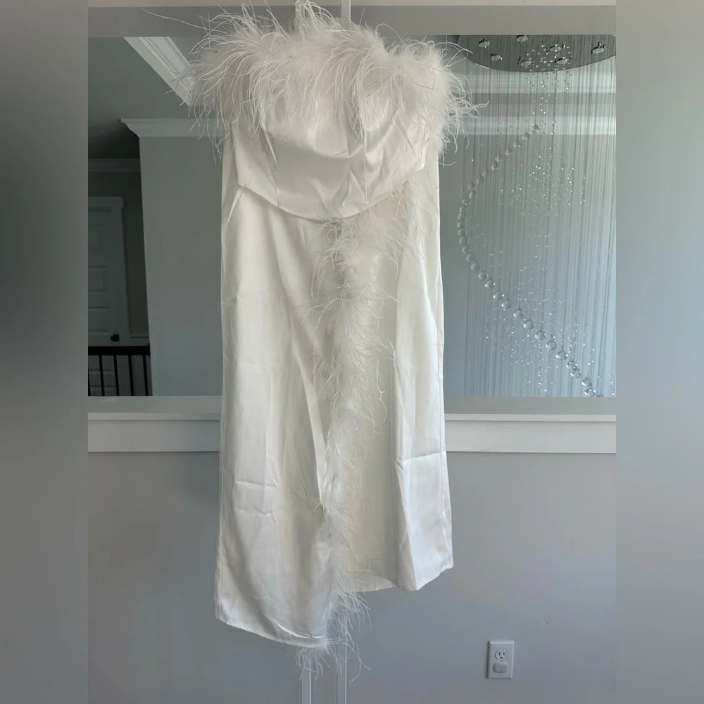 Hutch Faux Feather Strapless Crop Top And Column Maxi Skirt Set - Picture 4 of 11